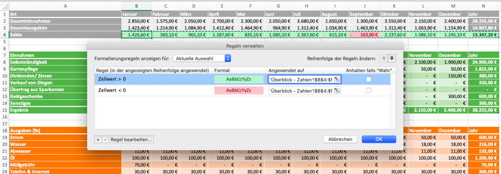 Excel bedingte Formatierung (Regeln)